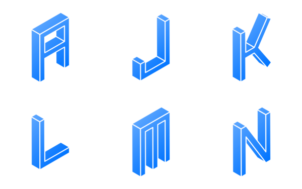 3d isometric capital letters a to z