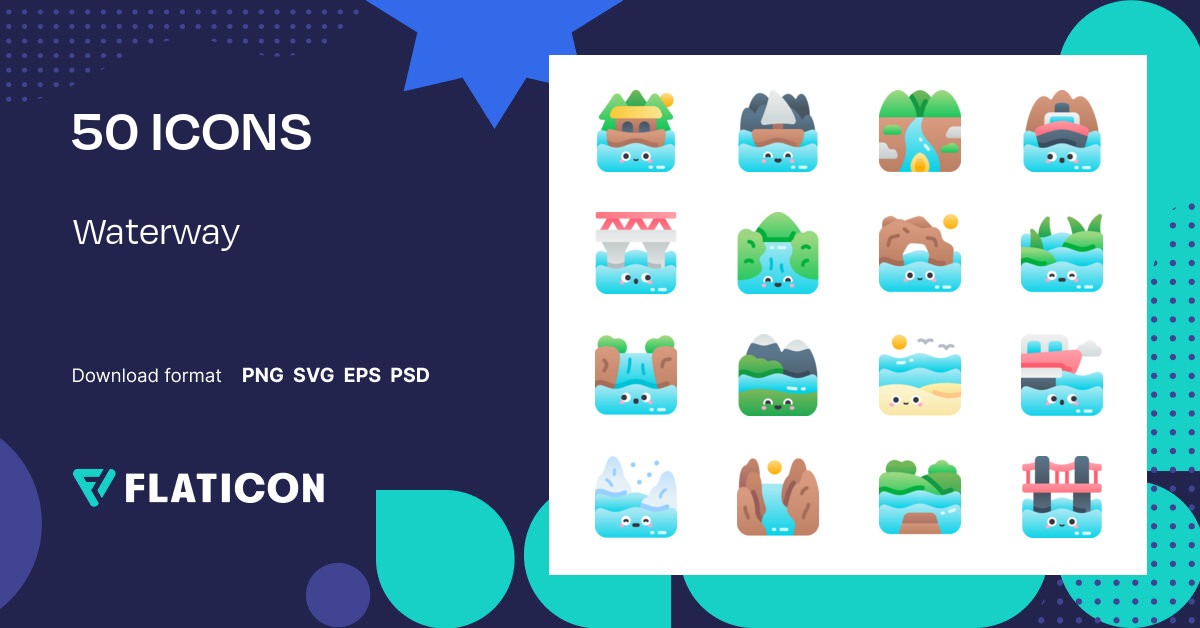 Waterway Icon Pack | Gradient | 50 .SVG Icons