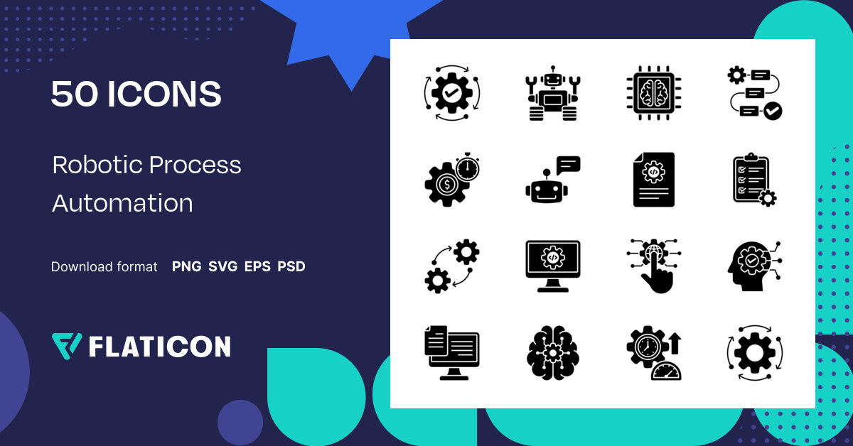 Robotic Process Automation Icon Pack | Black fill | 50 .SVG Icons