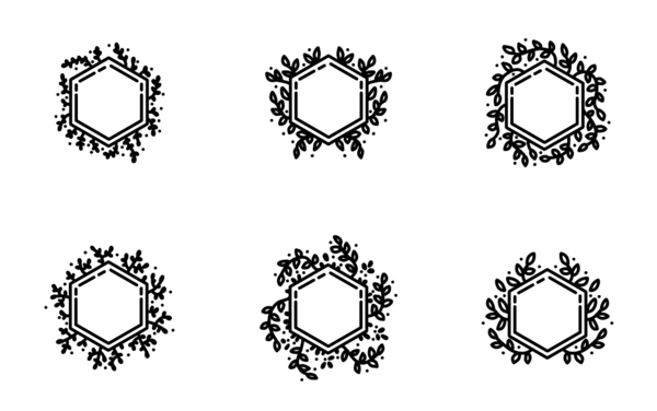 Hand drawn hexagon wreaths and frames Hand drawn hexagon wreaths and frames