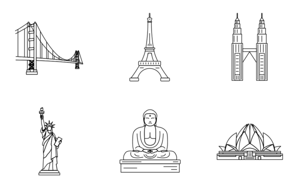 world landmarks line