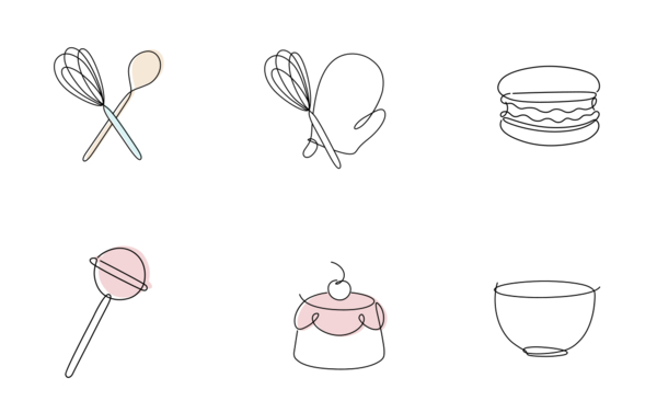 bakery tools and desserts linear style