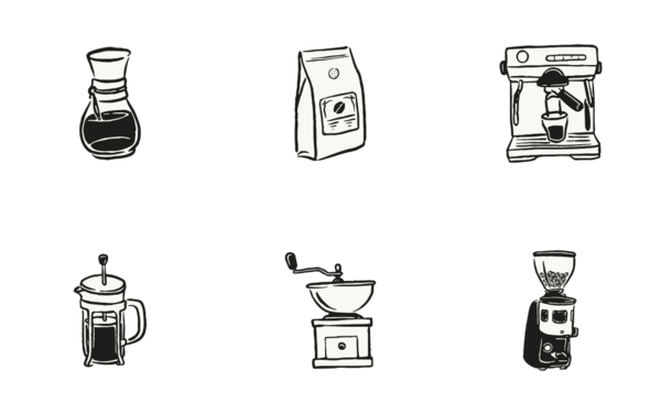 handdrawn coffee maker tools