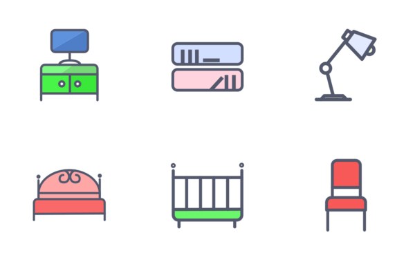 lined color furniture icon set