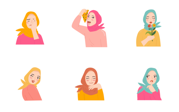 Muslim woman wear hijab in different expression