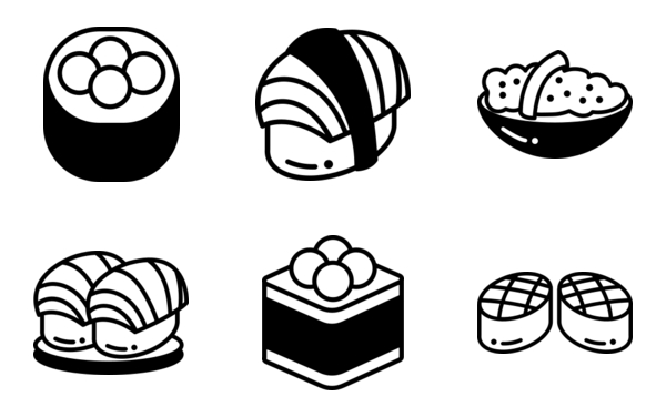 set of asian food illustrations in black and white style