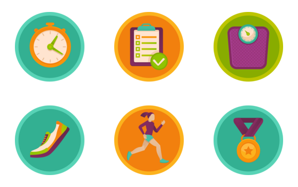 fitness and health care flat badges