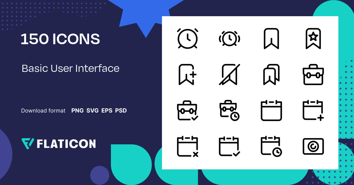 Basic User Interface Icon Pack | Black outline | 150 .SVG Icons