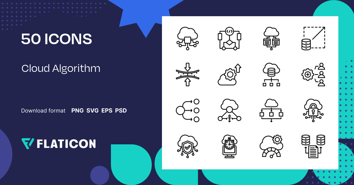 Pack de iconos Cloud algorithm | Black outline | 50 Iconos .SVG