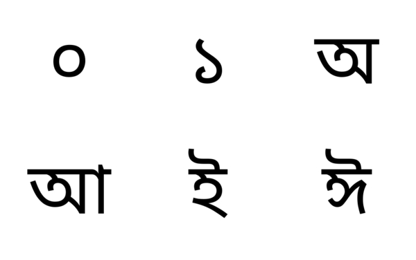 bengali number and vowel