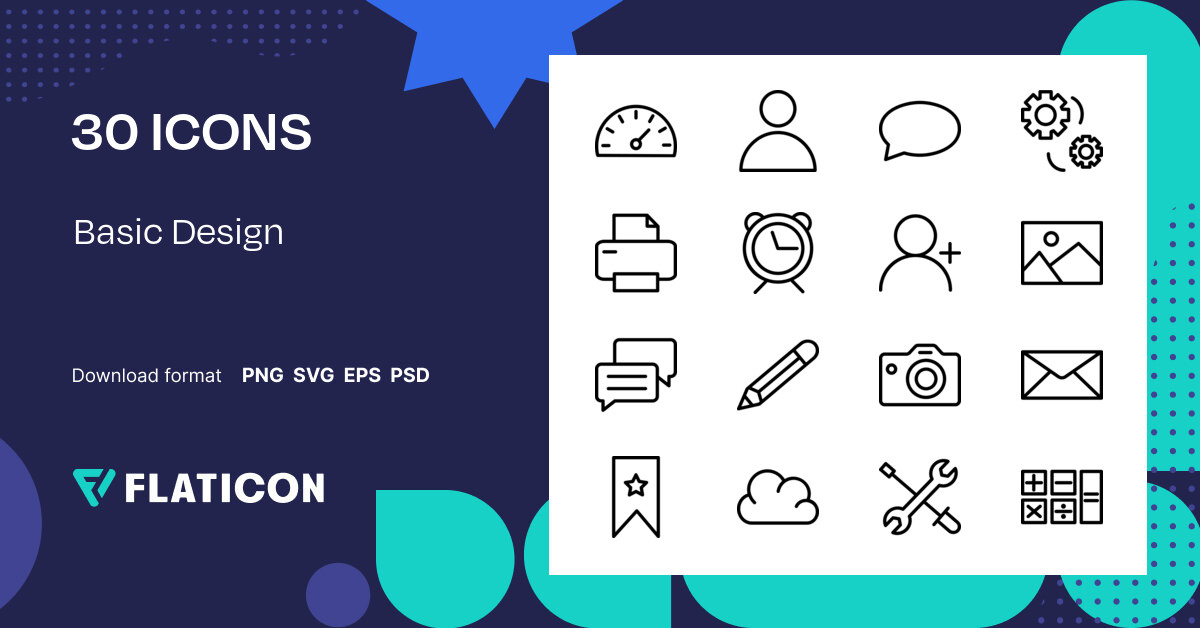 Basic Design Icon Pack | Outline | 30 .SVG Icons