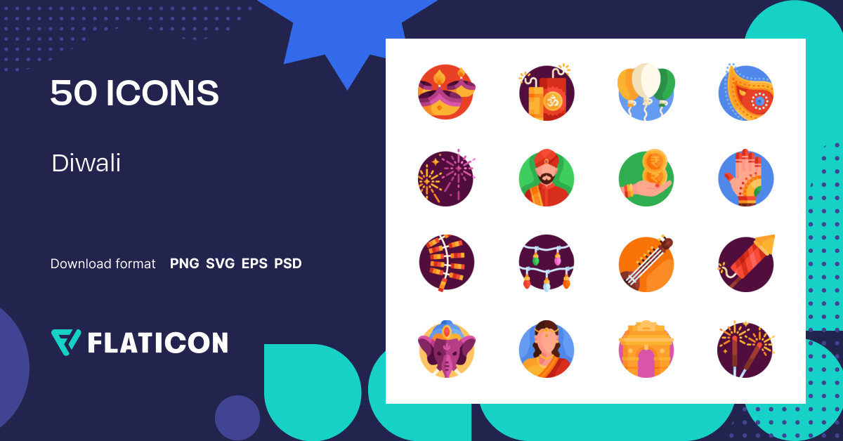 Diwali Icon Pack | Flat | 50 .SVG Icons