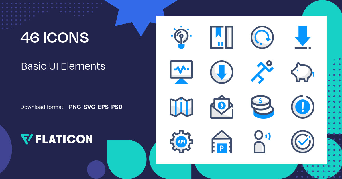 Basic UI Elements Icon Pack | Blue | 46 .SVG Icons