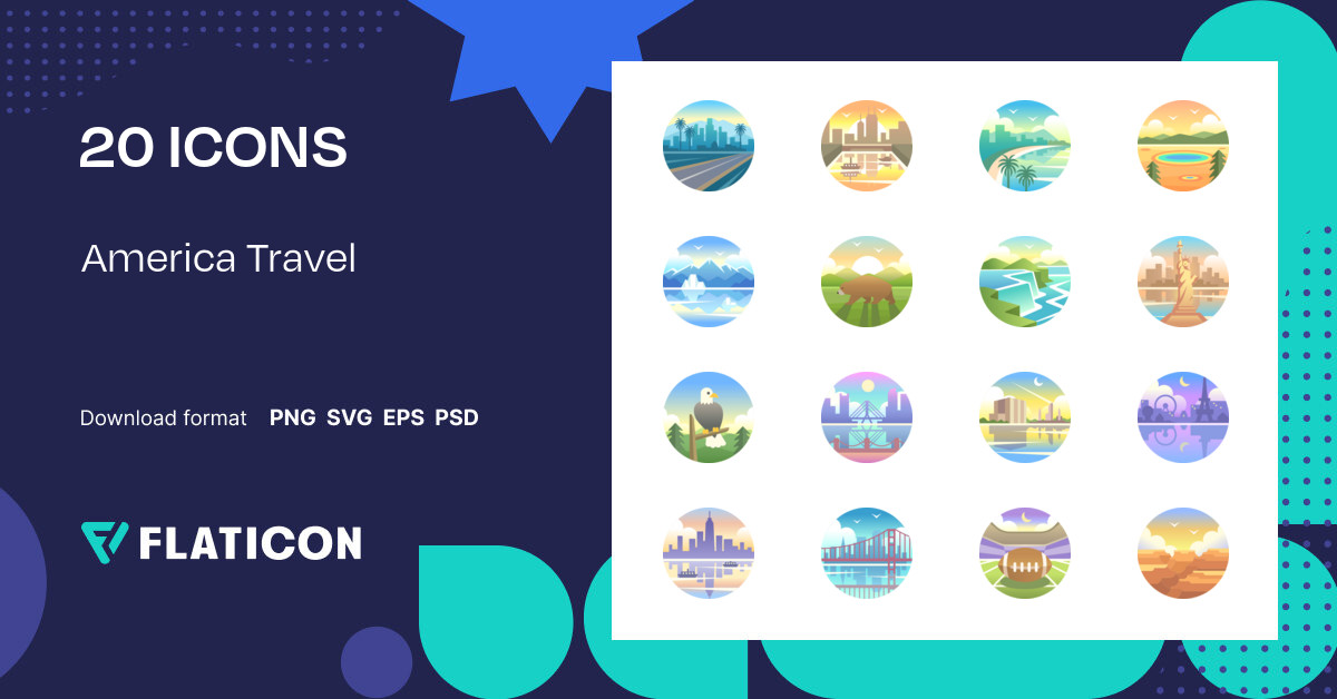 America Travel Icon Pack | Circular | 20 .SVG Icons