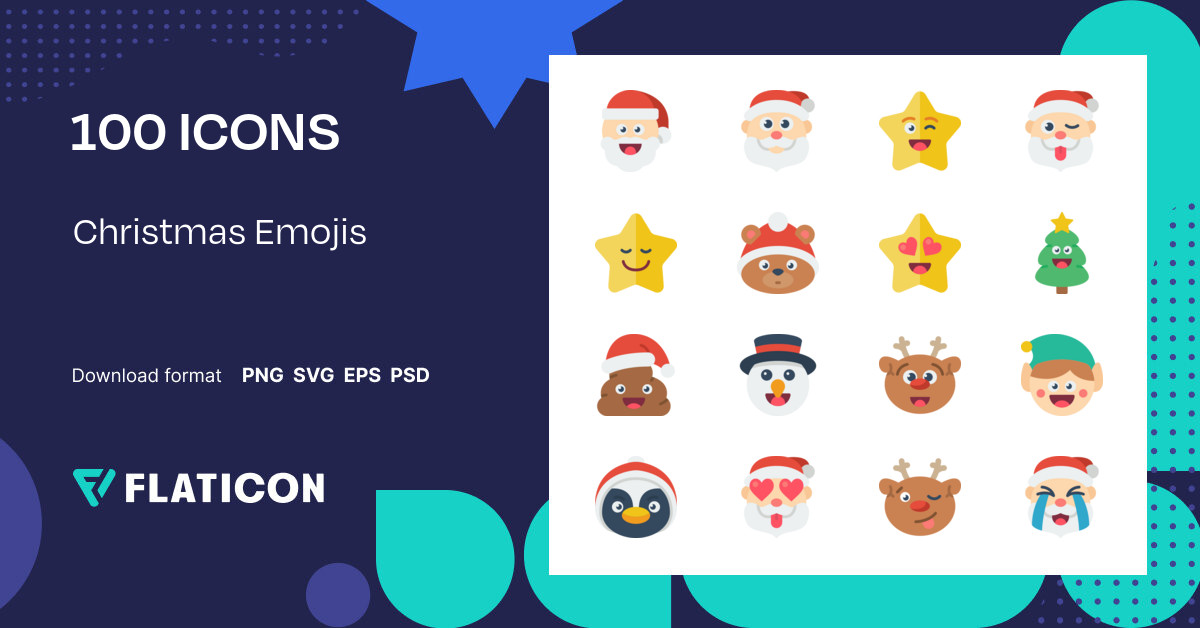 Christmas Emojis Icon Pack | Flat | 100 .SVG Icons