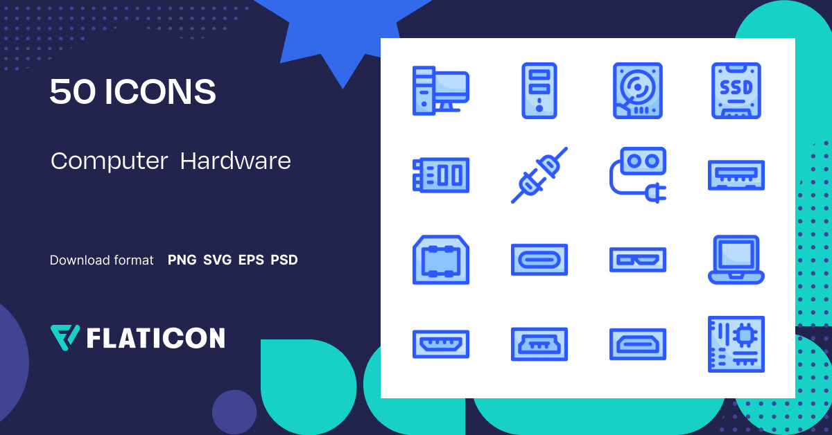 Computer Hardware Icon Pack | Blue | 50 .SVG Icons