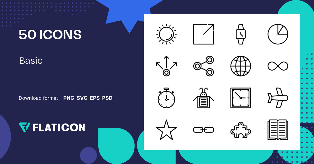 Basic Icon Pack | Detailed Outline | 50 .SVG Icons