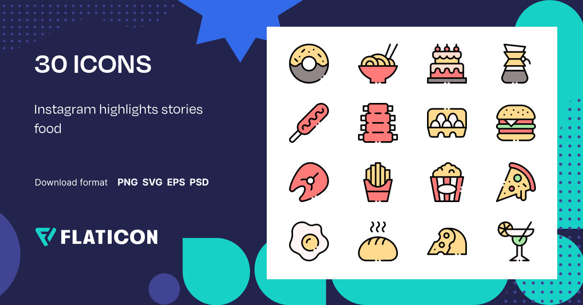 Pack de iconos Instagram highlights stories food Lineal color 30 Iconos .SVG