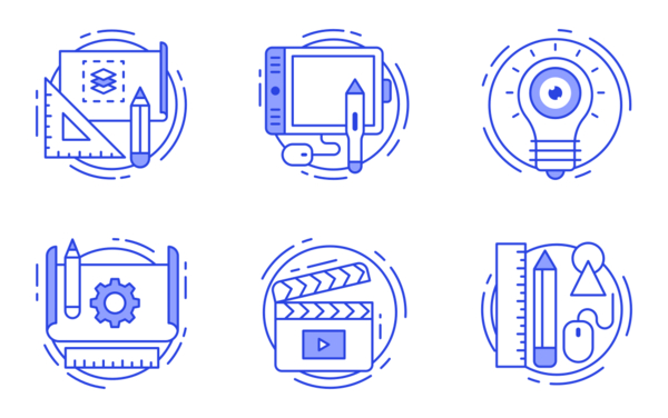 creative process colored line icons