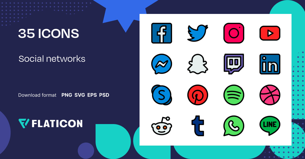 Social networks Icon Pack | Outline Color | 35 .SVG Icons