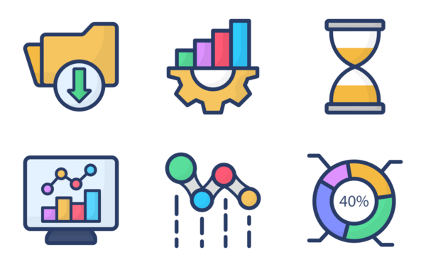 charts and data analytics flat icons