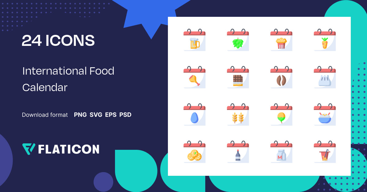 International Food Calendar Icon Pack Flat 24 .SVG Icons