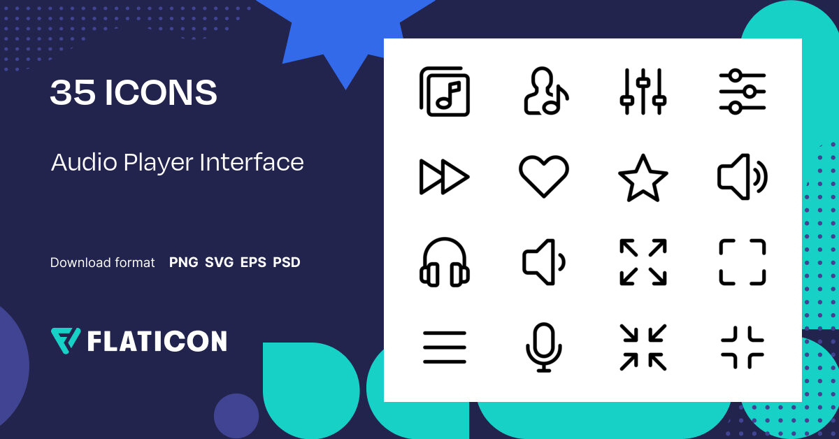 Audio Player Interface Icon Pack | Basic Outline | 35 .SVG Icons