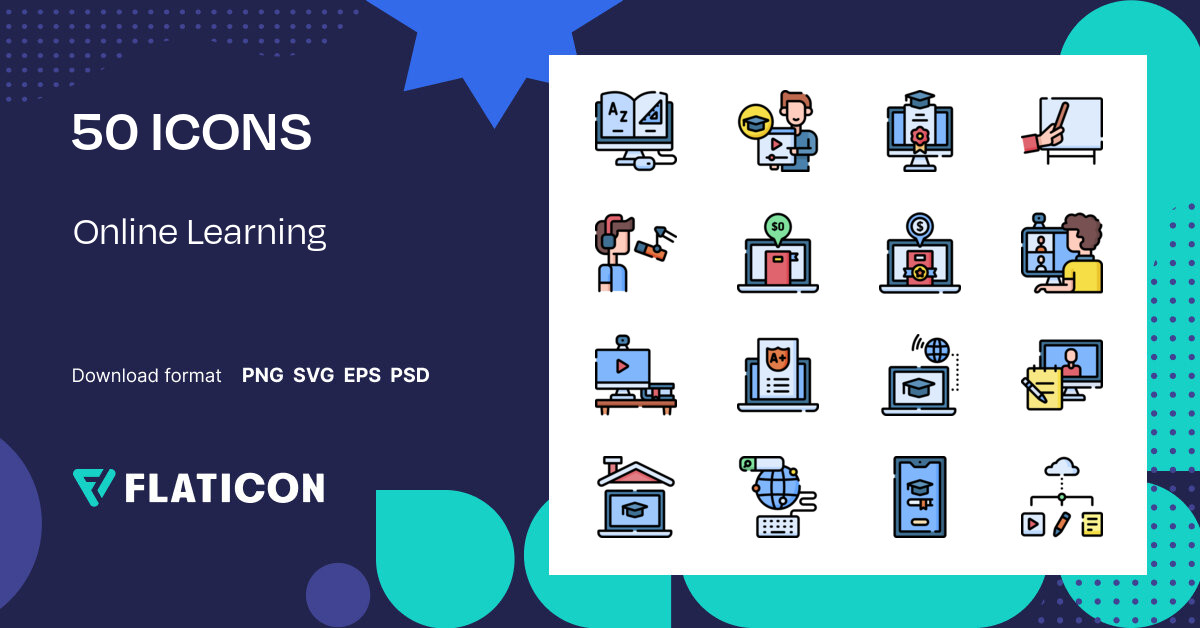 Online Learning Icon Pack | Lineal color | 50 .SVG Icons