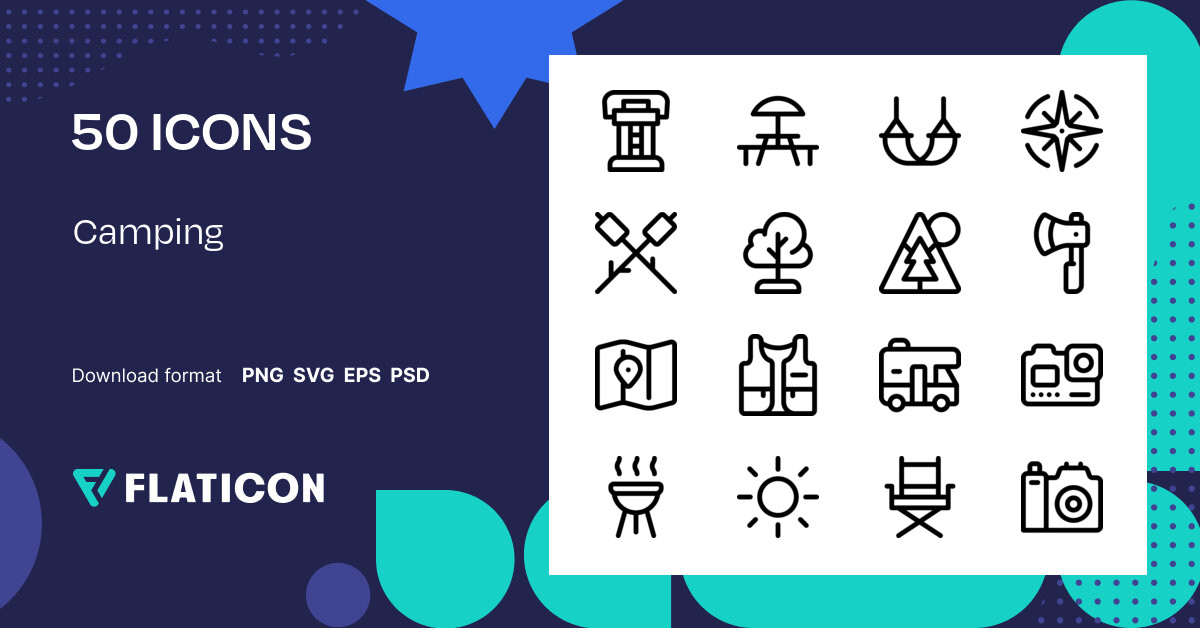 Pack De Iconos Camping Lineal 50 Iconos Svg