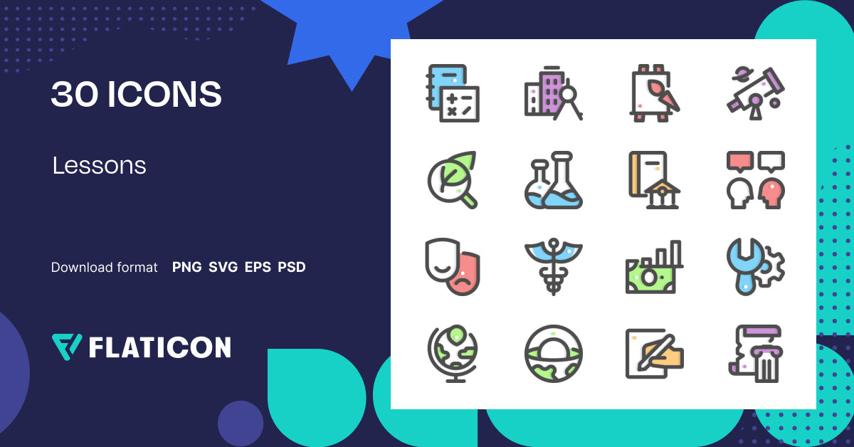 Lessons Icon Pack | Outline Color | 30 .SVG Icons