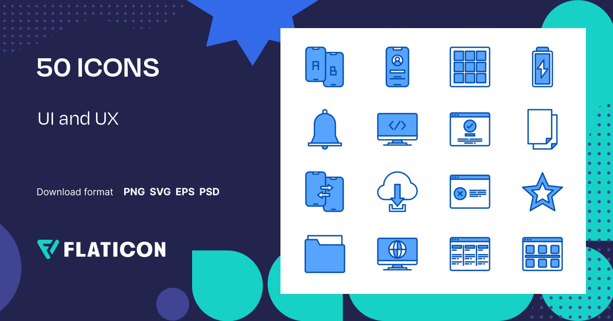 UI and UX Icon Pack | Blue | 50 .SVG Icons