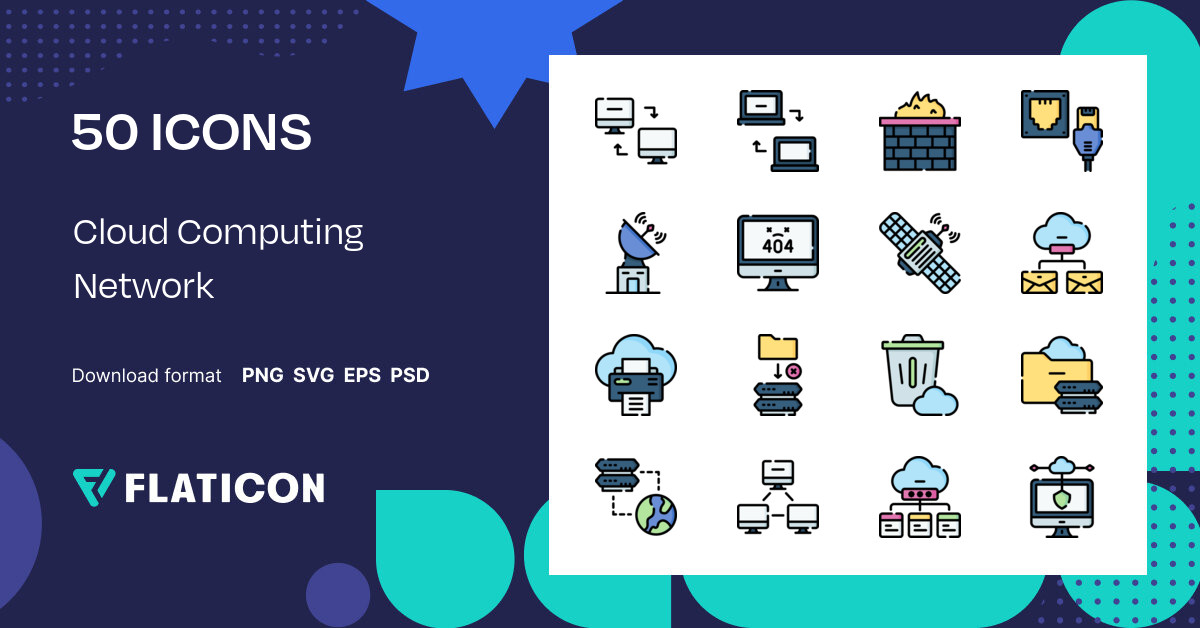 Cloud Computing Network Icon Pack | Lineal color | 50 .SVG Icons