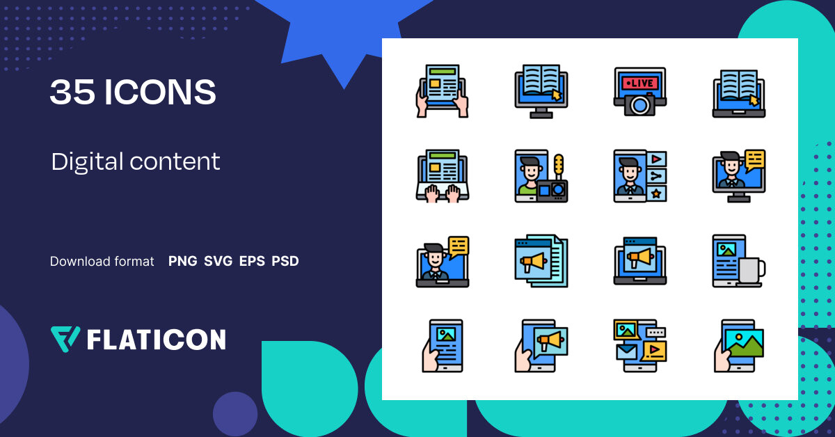 Digital content Icon Pack | Lineal Color | 35 .SVG Icons