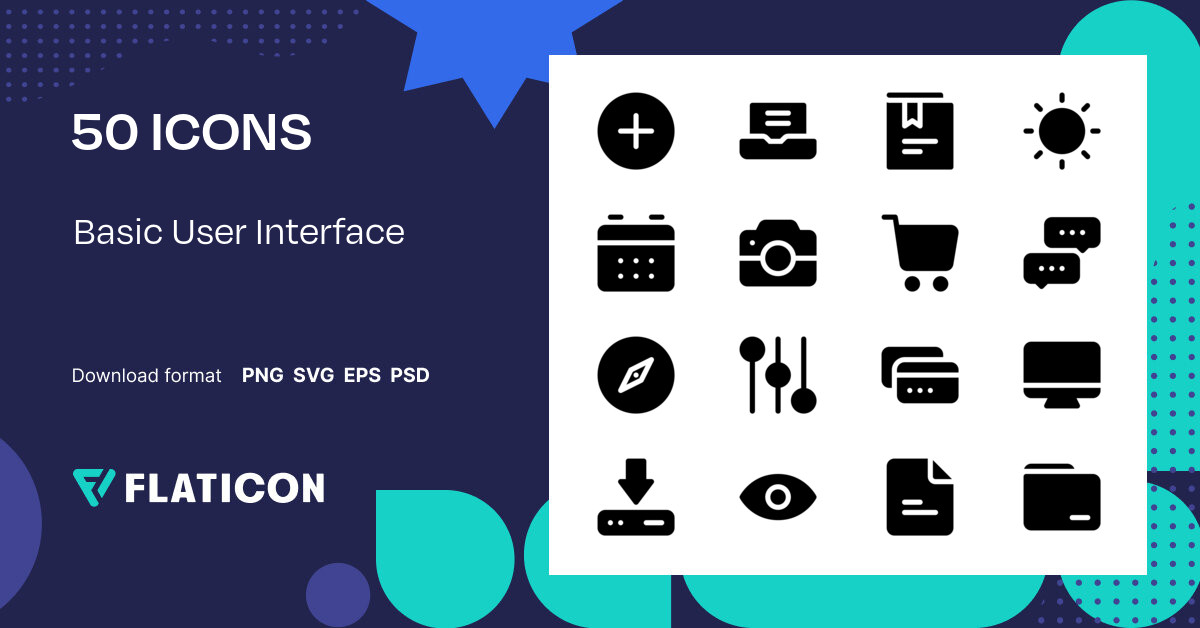 Basic User Interface Icon Pack | Glyph | 50 .SVG Icons