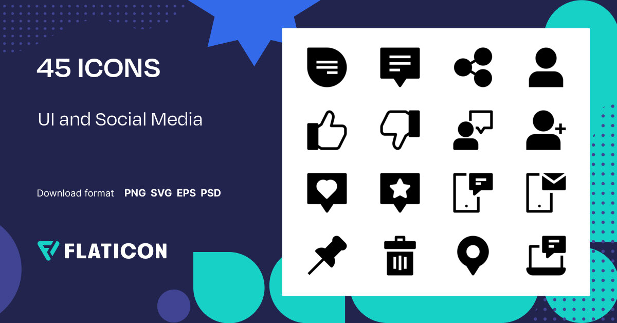 UI and Social Media Icon Pack | Glyph | 45 .SVG Icons