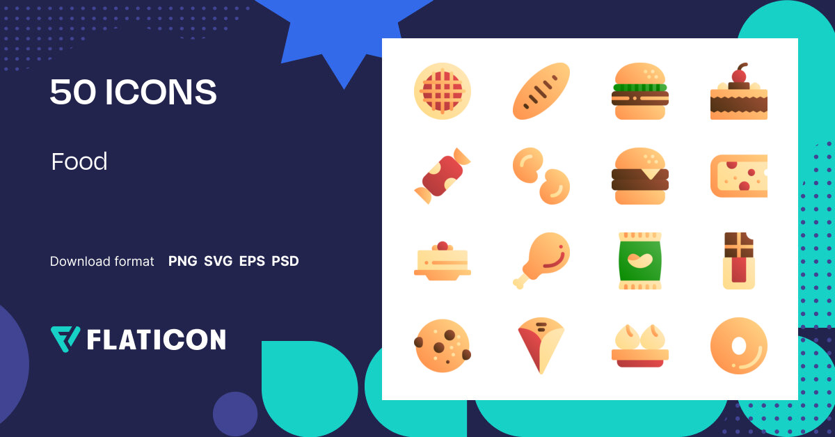 Food Icon Pack | Flat Gradient | 50 .SVG Icons