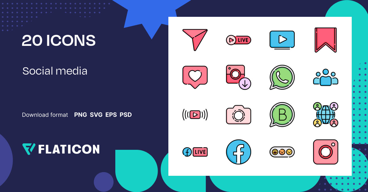 Social media Icon Pack | Lineal color | 20 .SVG Icons