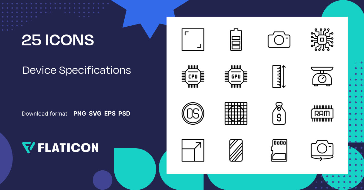 Device Specifications Icon Pack | Detailed Outline | 25 .SVG Icons