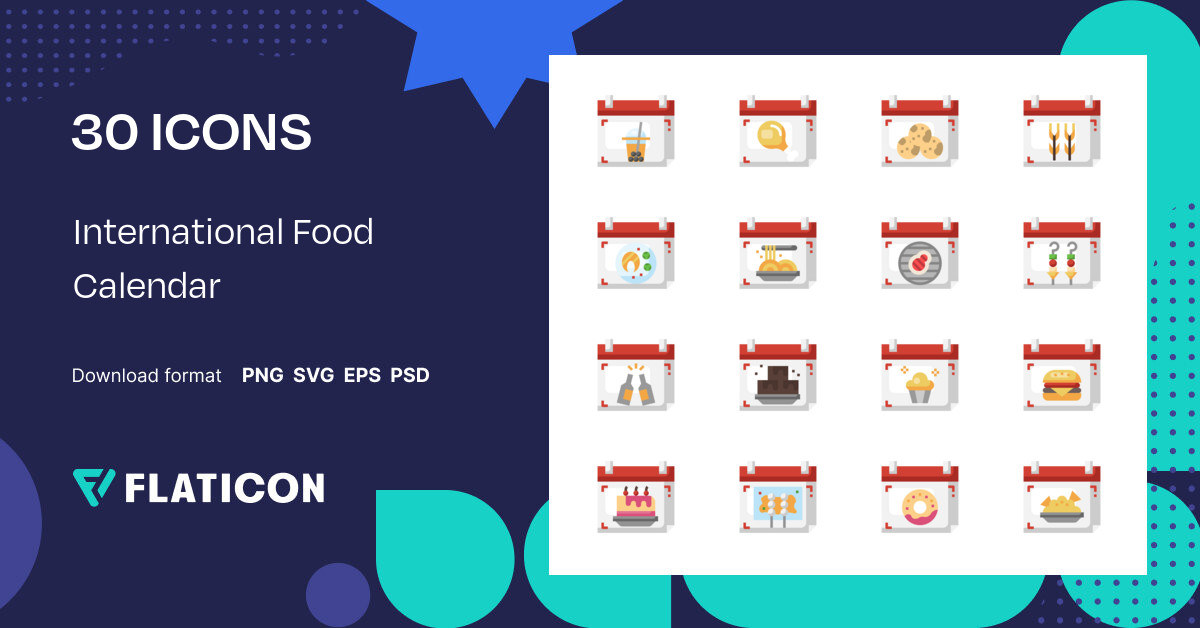 International Food Calendar Icon Pack Flat 30 .SVG Icons