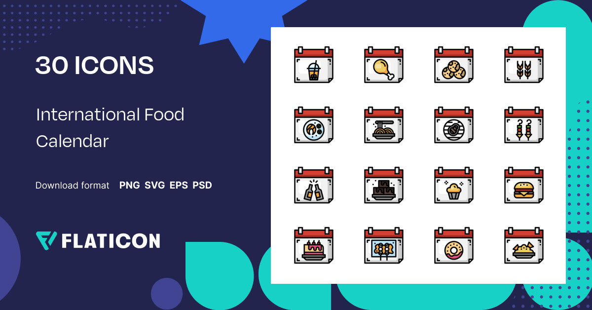 International Food Calendar Icon Pack Lineal Color 30 .SVG Icons