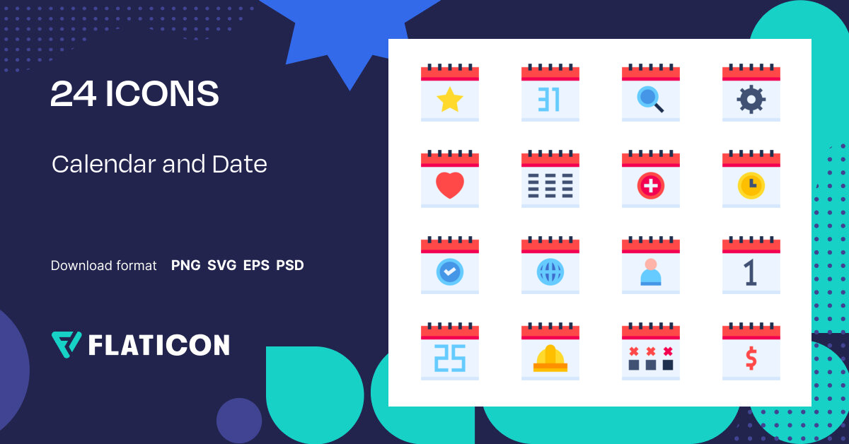 Calendar and Date Icon Pack Flat 24 .SVG Icons