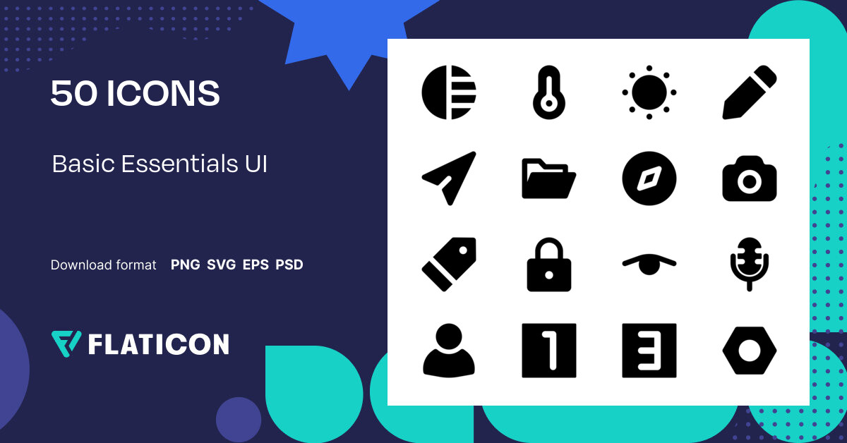 Basic Essentials UI Icon Pack | Glyph | 50 .SVG Icons