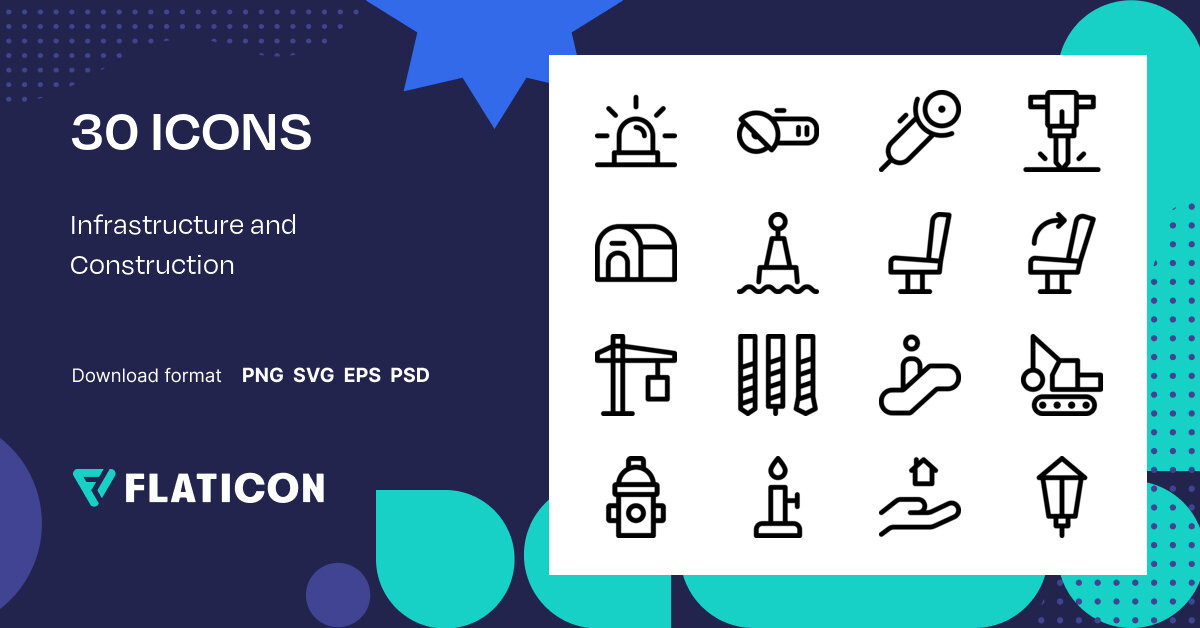 Infrastructure and Construction Icon Pack | Basic Outline | 30 .SVG Icons