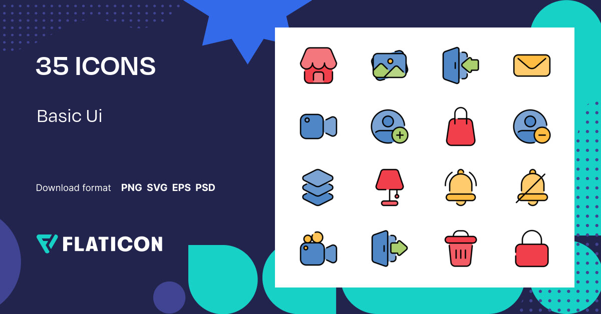 Basic Ui Icon Pack | Outline Color | 35 .SVG Icons