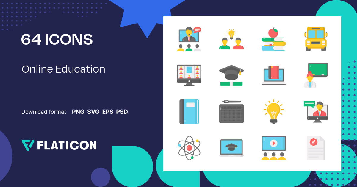 Online Education Icon Pack | Flat | 64 .SVG Icons