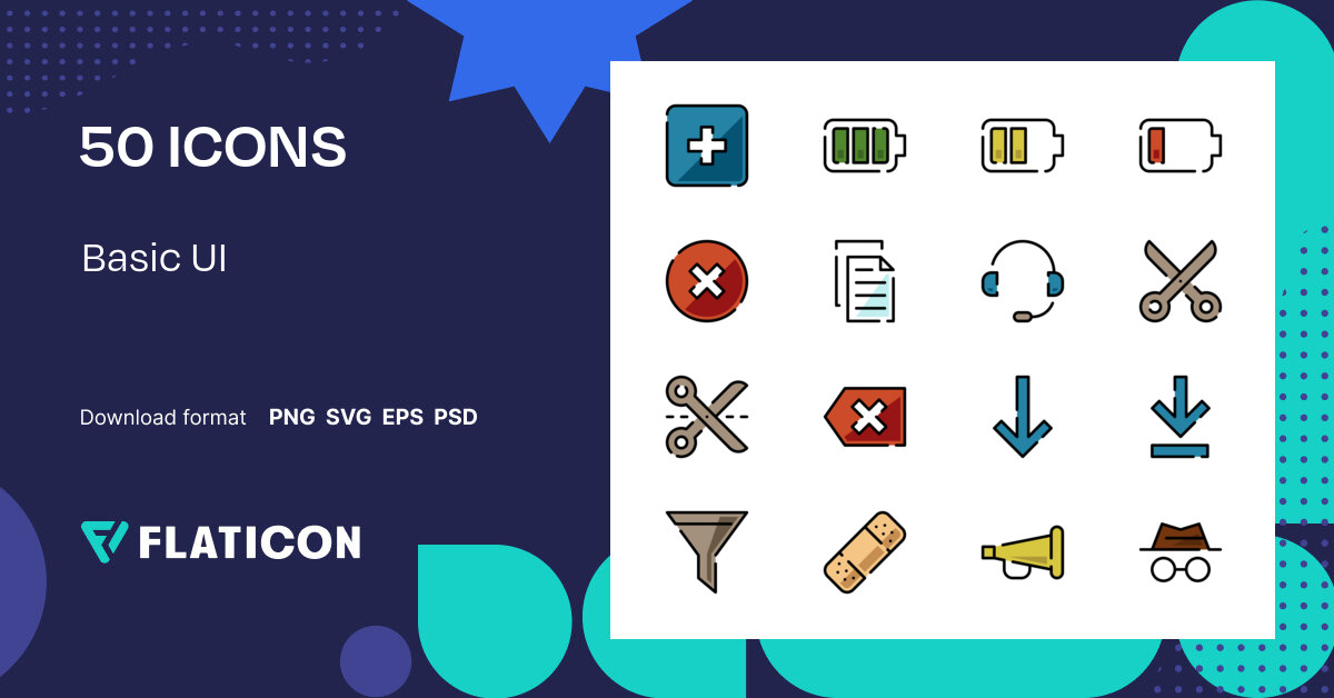Basic UI Icon Pack | Outline Color | 50 .SVG Icons