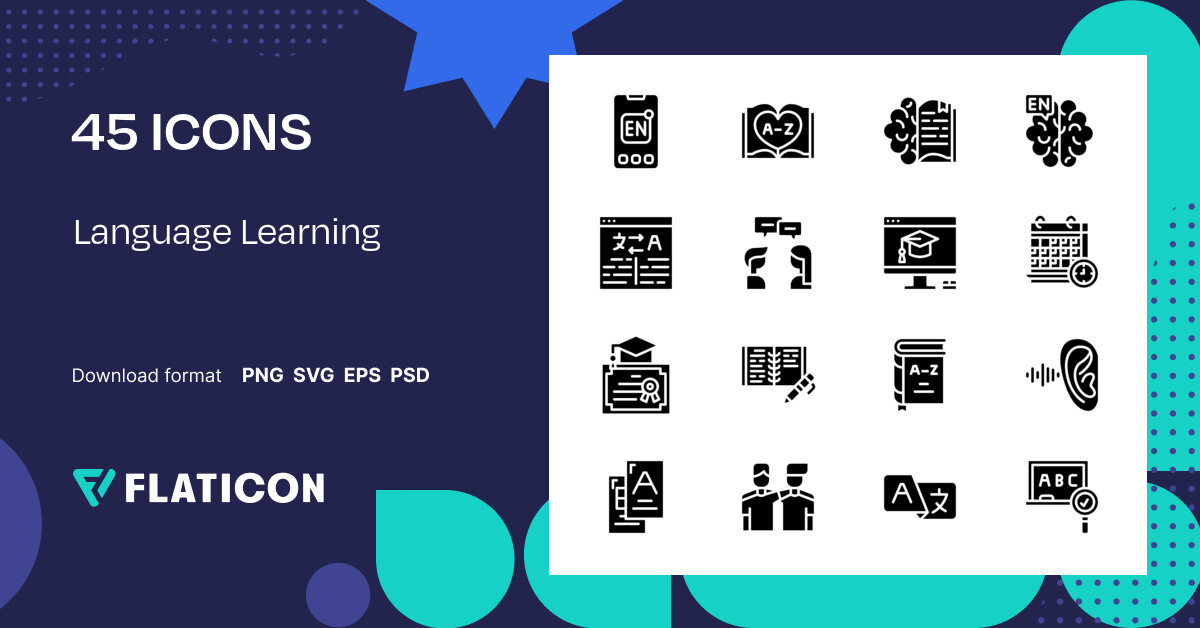 Language Learning Icon Pack | Glyph | 45 .SVG Icons