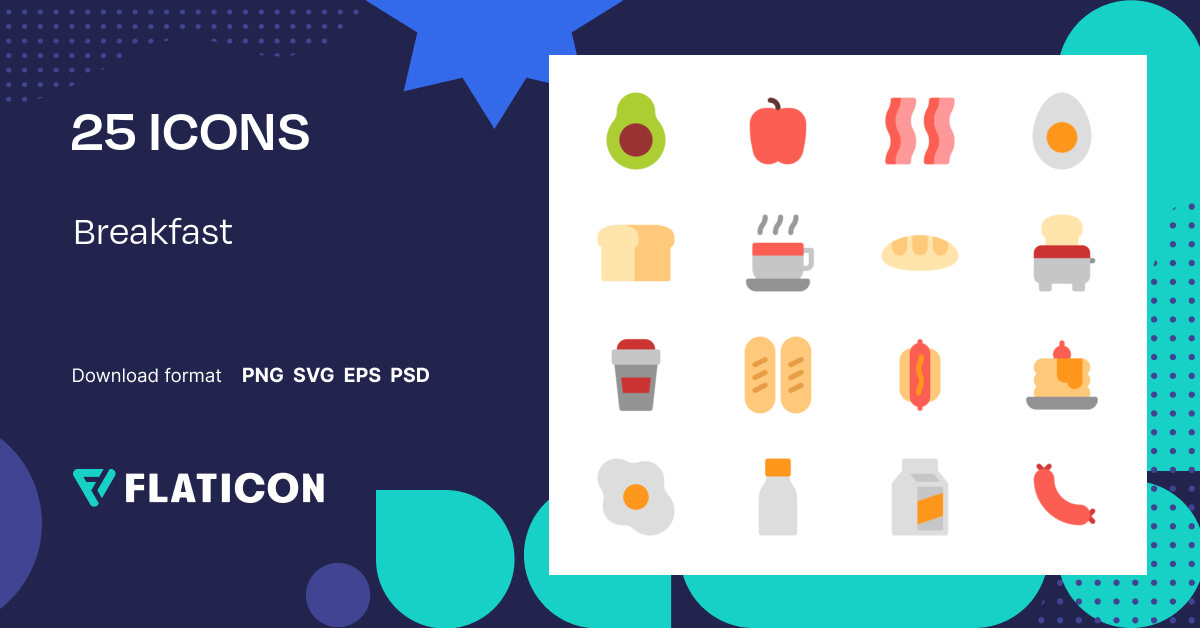 Breakfast Icon Pack | Flat | 25 .SVG Icons