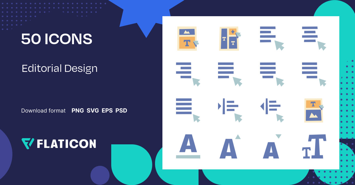 Editorial Design Icon Pack | Flat | 50 .SVG Icons