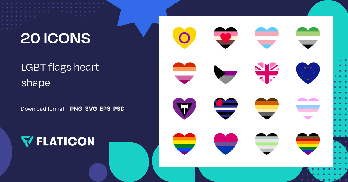 LGBT flags heart shape Icon Pack | Flat | 20 .SVG Icons